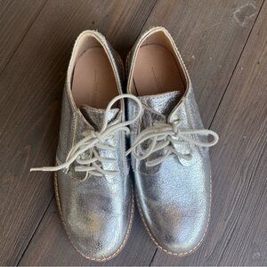 Zara Girl Silver Leaf Metallic Oxford Lace-Up Shoes Size 34 Girl’s 2.5/3